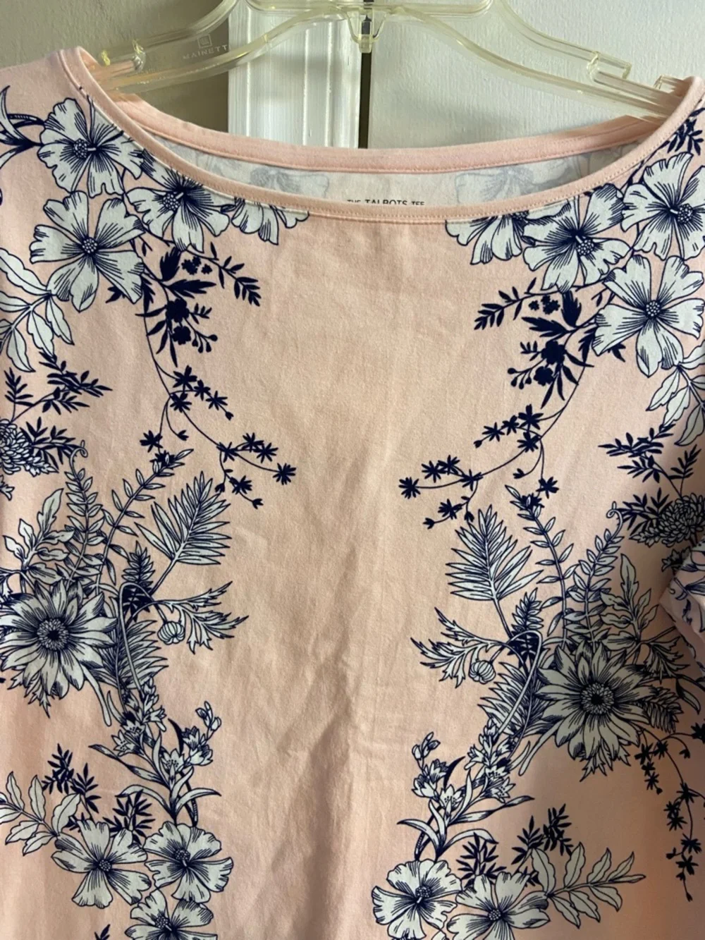 Talbots pink floral boat neck 3/4 sleeve tee Medium - Picture 5 of 7